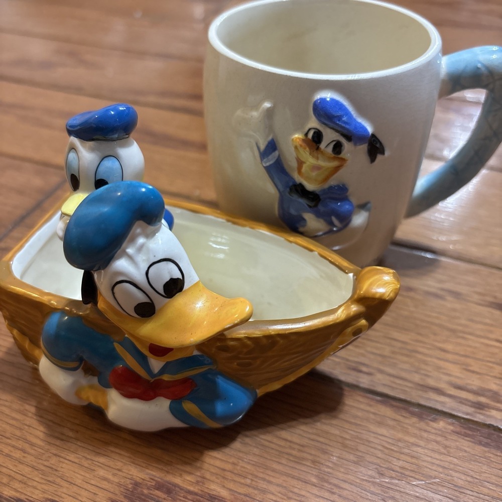 Disney Donald Duck Planter Flower Ceramic Vtg 80s 4x4x3 Rare Boat + Mug + Figure